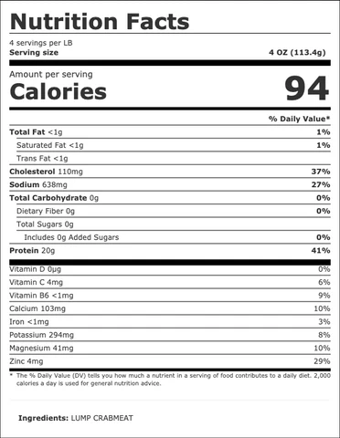 Lobster and Jumbo Lump Crabmeat Nutritional Facts