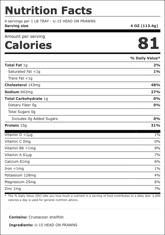 Premium Colossal Head-On Chemical-Free U-15 Prawns Grilled
