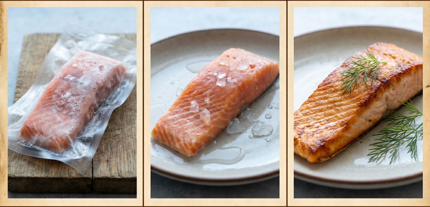 Oven-baked salmon fillet cooked from frozen